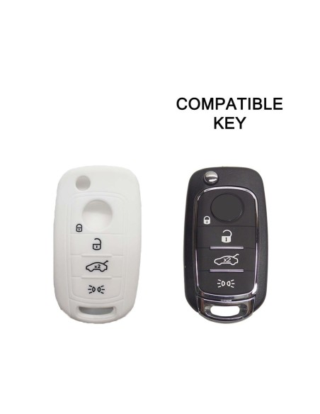 Guscio in Silicone Cover Chiave per Telecomando Fiat 500 500X Tipo 4 Tasti Bianco