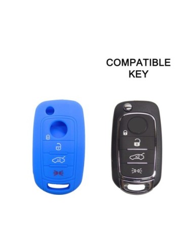 Guscio in Silicone Cover Chiave per Telecomando Fiat 500 500X Tipo 4 Tasti Blu