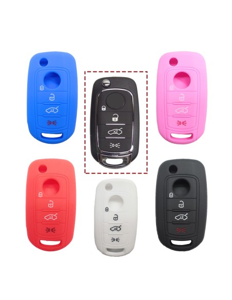 Guscio in Silicone Cover Chiave per Telecomando Fiat 500 500X Tipo 4 Tasti Blu