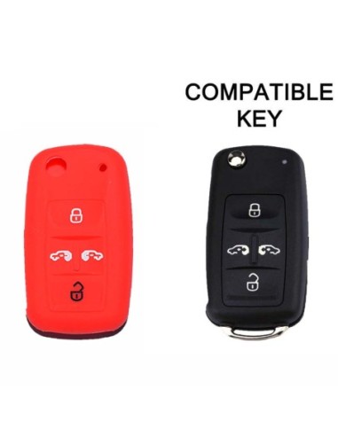 Guscio in Silicone Cover Chiave per Telecomando Volkswagen Seat Skoda Portachiave Rosso VW Golf 7 Sharan Caravelle Transporter Caddy Seat Alhambra Leon Ibiza Skoda Yeti Octavia Superb Rapid