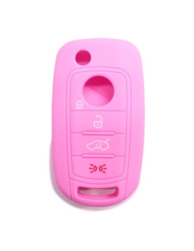 Guscio in Silicone Cover Chiave per Telecomando Fiat 500 500X Tipo 4 Tasti Rosa