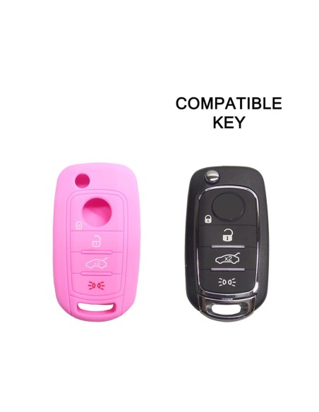 Guscio in Silicone Cover Chiave per Telecomando Fiat 500 500X Tipo 4 Tasti Rosa