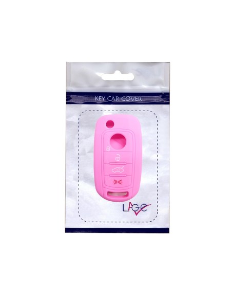 Guscio in Silicone Cover Chiave per Telecomando Fiat 500 500X Tipo 4 Tasti Rosa
