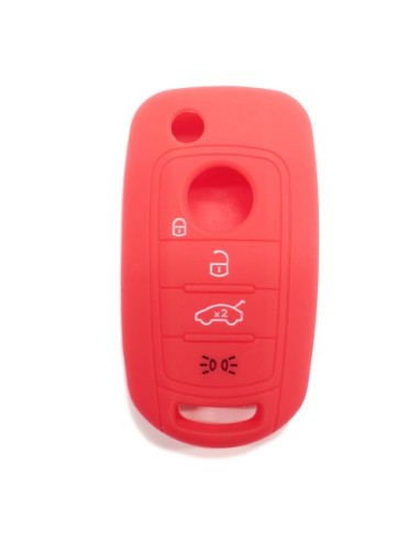 Guscio in Silicone Cover Chiave per Telecomando Fiat 500 500X Tipo 4 Tasti Rosso