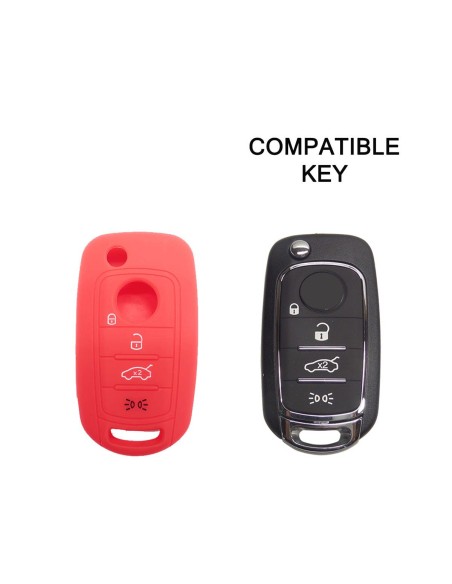 Guscio in Silicone Cover Chiave per Telecomando Fiat 500 500X Tipo 4 Tasti Rosso