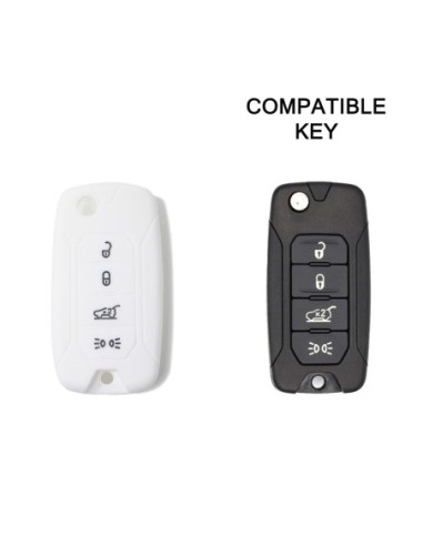 Guscio in Silicone Cover Chiave per Telecomando Jeep Renegade Cherokee 4 Tasti Bianco