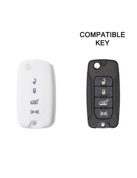Guscio in Silicone Cover Chiave per Telecomando Jeep Renegade Cherokee 4 Tasti Bianco