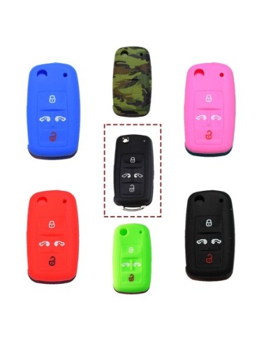 Guscio in Silicone Cover Chiave per Telecomando Volkswagen Seat Skoda Portachiave Rosso VW Golf 7 Sharan Caravelle Transporter Caddy Seat Alhambra Leon Ibiza Skoda Yeti Octavia Superb Rapid