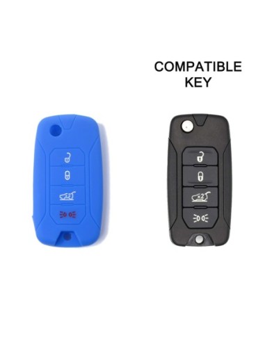 Guscio in Silicone Cover Chiave per Telecomando Jeep Renegade Cherokee 4 Tasti Blu
