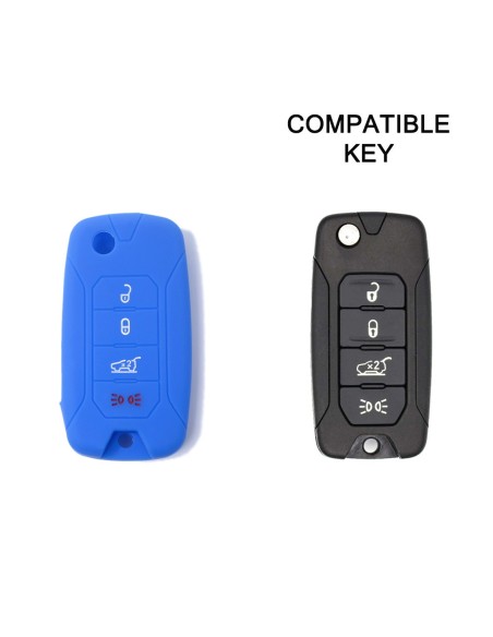 Guscio in Silicone Cover Chiave per Telecomando Jeep Renegade Cherokee 4 Tasti Blu