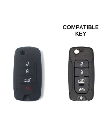 Guscio in Silicone Cover Chiave per Telecomando Jeep Renegade Cherokee 4 Tasti Nero