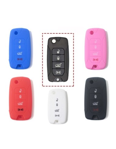 Guscio in Silicone Cover Chiave per Telecomando Jeep Renegade Cherokee 4 Tasti Nero