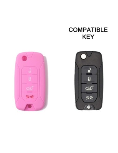 Guscio in Silicone Cover Chiave per Telecomando Jeep Renegade Cherokee 4 Tasti Rosa