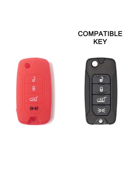 Guscio in Silicone Cover Chiave per Telecomando Jeep Renegade Cherokee 4 Tasti Rosso