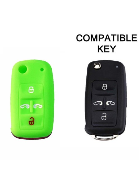 Guscio in Silicone Cover Chiave per Telecomando Volkswagen Seat Skoda Portachiave Verde VW Golf 7 Sharan Caravelle Transporter Caddy Seat Alhambra Leon Ibiza Skoda Yeti Octavia Superb Rapid