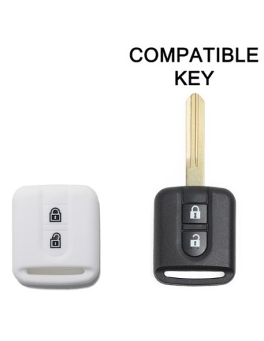 Guscio in Silicone Cover Chiave per Telecomando Nissan 2 Tasti Bianco Qashqai Xtrail Micra Terrano Murano Almera Note Juke
