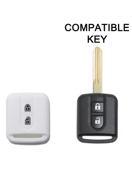 Guscio in Silicone Cover Chiave per Telecomando Nissan 2 Tasti Bianco Qashqai Xtrail Micra Terrano Murano Almera Note Juke