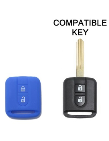 Guscio in Silicone Cover Chiave per Telecomando Nissan 2 Tasti Blu Qashqai Xtrail Micra Terrano Murano Almera Note Juke