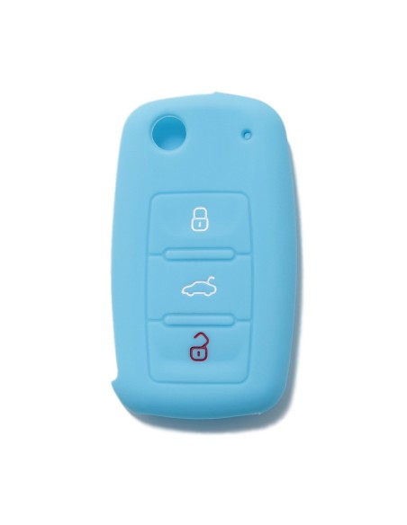 Guscio Silicone Cover Chiave per Telecomando Volkswagen Seat Skoda Portachiave Azzurro VW Golf Passat Polo Touran Tiguan Eos Sharan Touareg Phateon Caddy T5 Amarok Lupo Seat Altea Alhambra Leon Ibiza Exeo Cordoba Arosa Skoda Octavia Fabia Superb Roomster
