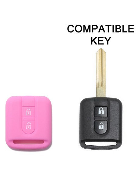 Guscio in Silicone Cover Chiave per Telecomando Nissan 2 Tasti Rosa Qashqai Xtrail Micra Terrano Murano Almera Note Juke