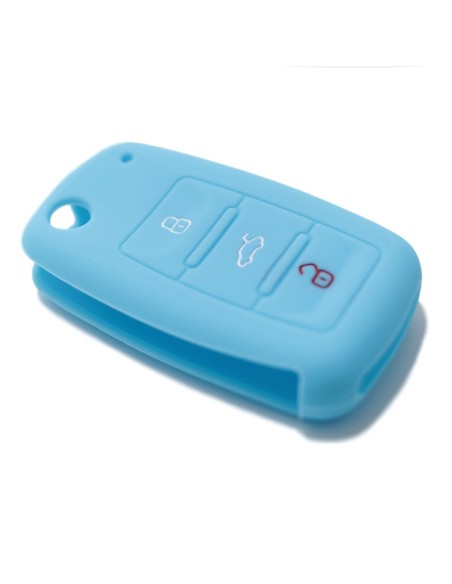Guscio Silicone Cover Chiave per Telecomando Volkswagen Seat Skoda Portachiave Azzurro VW Golf Passat Polo Touran Tiguan Eos Sharan Touareg Phateon Caddy T5 Amarok Lupo Seat Altea Alhambra Leon Ibiza Exeo Cordoba Arosa Skoda Octavia Fabia Superb Roomster