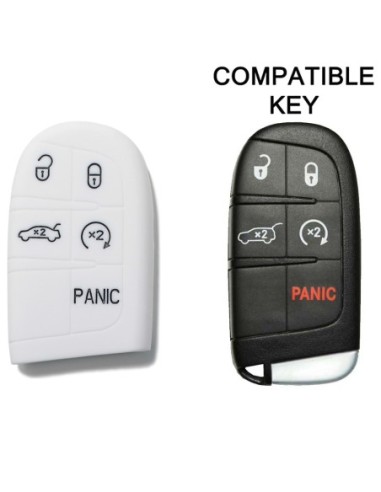 Guscio in Silicone Cover Chiave Telecomando Jeep Fiat Chrysler Dodge 5 Tasti Portachiavi Idea Regalo Bianco