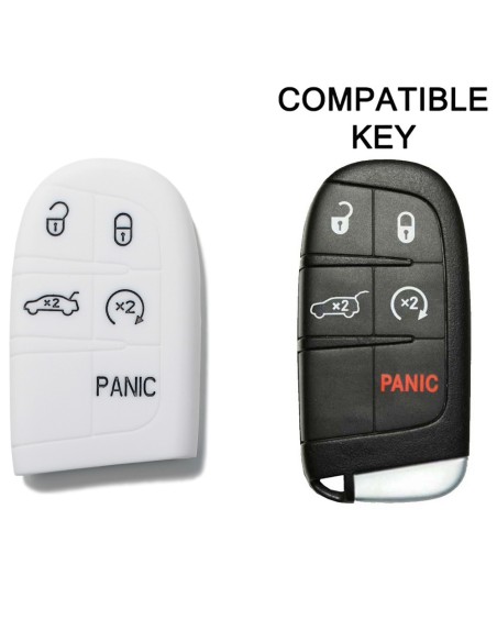 Guscio in Silicone Cover Chiave Telecomando Jeep Fiat Chrysler Dodge 5 Tasti Portachiavi Idea Regalo Bianco