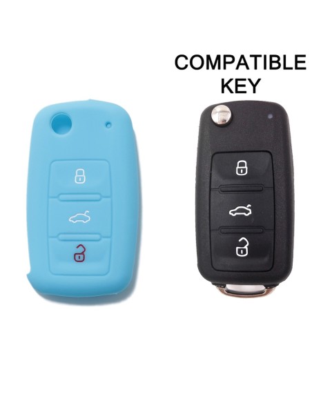 Guscio Silicone Cover Chiave per Telecomando Volkswagen Seat Skoda Portachiave Azzurro VW Golf Passat Polo Touran Tiguan Eos Sharan Touareg Phateon Caddy T5 Amarok Lupo Seat Altea Alhambra Leon Ibiza Exeo Cordoba Arosa Skoda Octavia Fabia Superb Roomster