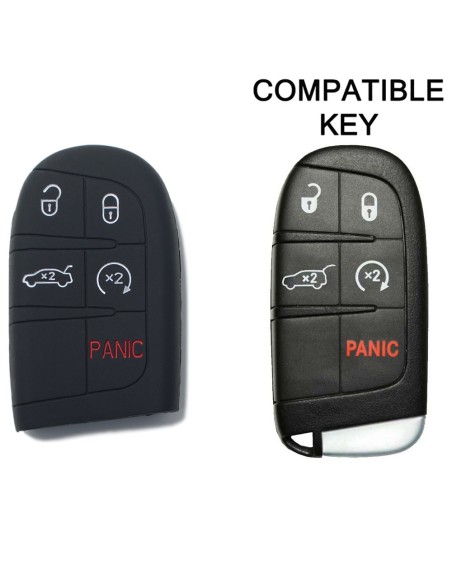 Guscio in Silicone Cover Chiave Telecomando Jeep Fiat Chrysler Dodge 5 Tasti Portachiavi Idea Regalo Nero