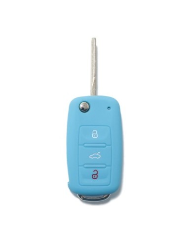 Guscio Silicone Cover Chiave per Telecomando Volkswagen Seat Skoda Portachiave Azzurro VW Golf Passat Polo Touran Tiguan Eos Sharan Touareg Phateon Caddy T5 Amarok Lupo Seat Altea Alhambra Leon Ibiza Exeo Cordoba Arosa Skoda Octavia Fabia Superb Roomster