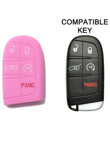 Guscio in Silicone Cover Chiave Telecomando Jeep Fiat Chrysler Dodge 5 Tasti Portachiavi Idea Regalo Rosa