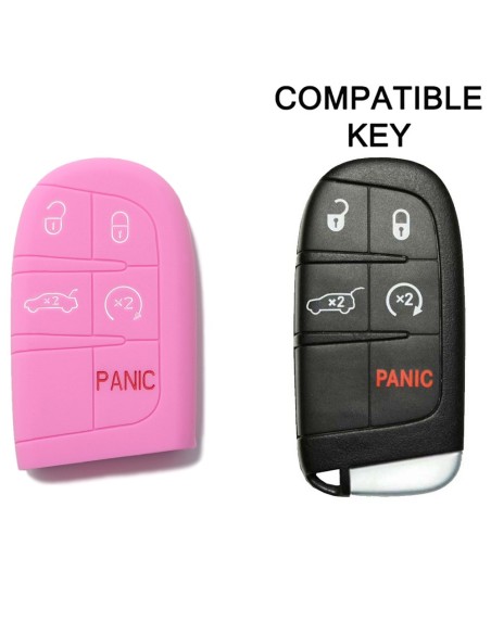 Guscio in Silicone Cover Chiave Telecomando Jeep Fiat Chrysler Dodge 5 Tasti Portachiavi Idea Regalo Rosa