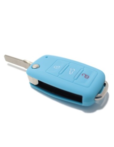 Guscio Silicone Cover Chiave per Telecomando Volkswagen Seat Skoda Portachiave Azzurro VW Golf Passat Polo Touran Tiguan Eos Sharan Touareg Phateon Caddy T5 Amarok Lupo Seat Altea Alhambra Leon Ibiza Exeo Cordoba Arosa Skoda Octavia Fabia Superb Roomster