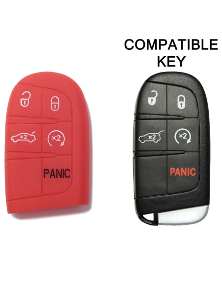 Guscio in Silicone Cover Chiave Telecomando Jeep Fiat Chrysler Dodge 5 Tasti Portachiavi Idea Regalo Rosso