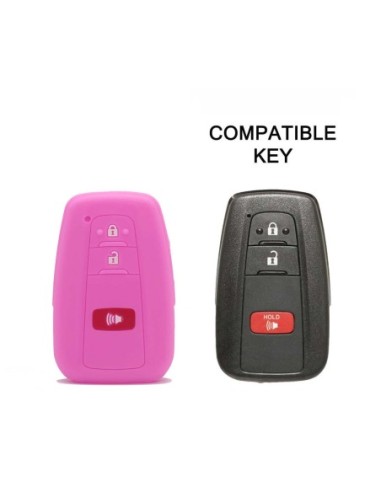 Guscio Silicone Cover Chiave per Telecomando Toyota Portachiavi Rosa 3 Tasti per Land Cruiser Prado Camry V70 C-HR Prius Corolla RAV4 Avalon
