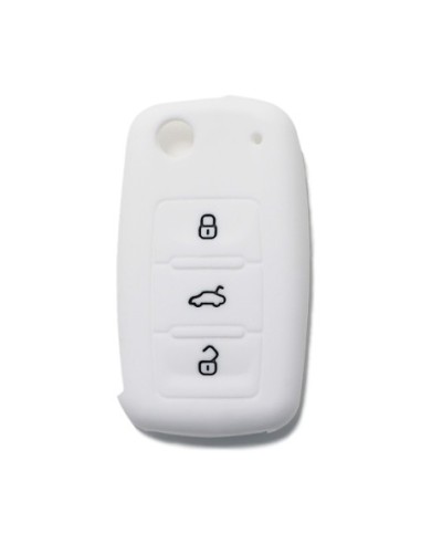 Guscio Silicone Cover Chiave per Telecomando Volkswagen Seat Skoda Portachiave Bianco VW Golf Passat Polo Touran Tiguan Eos Sharan Touareg Phateon Caddy T5 Amarok Lupo Seat Altea Alhambra Leon Ibiza Exeo Cordoba Arosa Skoda Octavia Fabia Superb Roomster