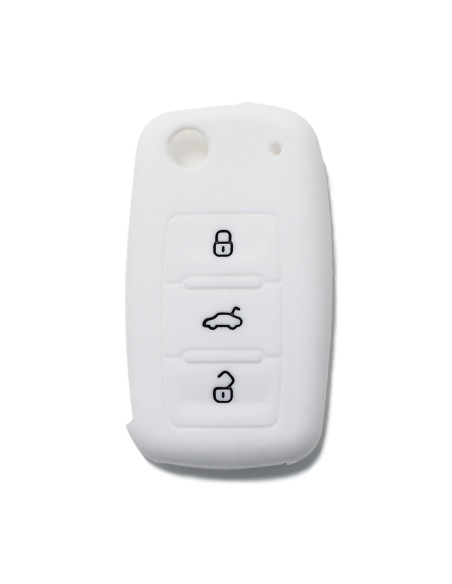 Guscio Silicone Cover Chiave per Telecomando Volkswagen Seat Skoda Portachiave Bianco VW Golf Passat Polo Touran Tiguan Eos Sharan Touareg Phateon Caddy T5 Amarok Lupo Seat Altea Alhambra Leon Ibiza Exeo Cordoba Arosa Skoda Octavia Fabia Superb Roomster