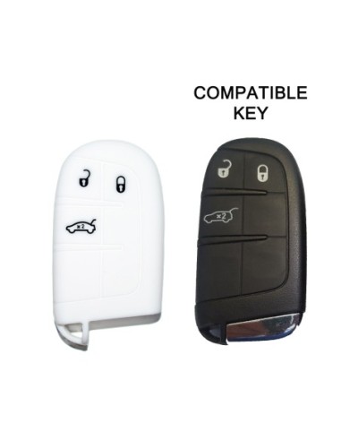 Guscio in Silicone Cover Chiave Telecomando Jeep Fiat Chrysler 3 Tasti Portachiavi Idea Regalo Bianco