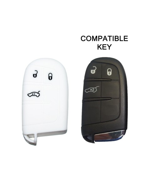 Guscio in Silicone Cover Chiave Telecomando Jeep Fiat Chrysler 3 Tasti Portachiavi Idea Regalo Bianco
