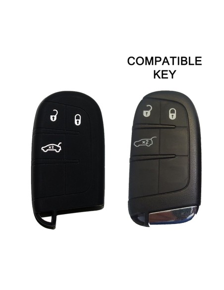Guscio in Silicone Cover Chiave Telecomando Jeep Fiat Chrysler 3 Tasti Portachiavi Idea Regalo Nero
