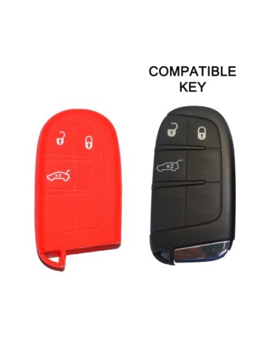 Guscio in Silicone Cover Chiave Telecomando Jeep Fiat Chrysler 3 Tasti Portachiavi Idea Regalo Rosso