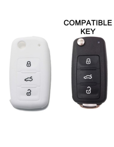 Guscio Silicone Cover Chiave per Telecomando Volkswagen Seat Skoda Portachiave Bianco VW Golf Passat Polo Touran Tiguan Eos Sharan Touareg Phateon Caddy T5 Amarok Lupo Seat Altea Alhambra Leon Ibiza Exeo Cordoba Arosa Skoda Octavia Fabia Superb Roomster