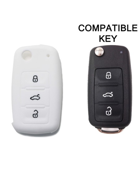 Guscio Silicone Cover Chiave per Telecomando Volkswagen Seat Skoda Portachiave Bianco VW Golf Passat Polo Touran Tiguan Eos Sharan Touareg Phateon Caddy T5 Amarok Lupo Seat Altea Alhambra Leon Ibiza Exeo Cordoba Arosa Skoda Octavia Fabia Superb Roomster