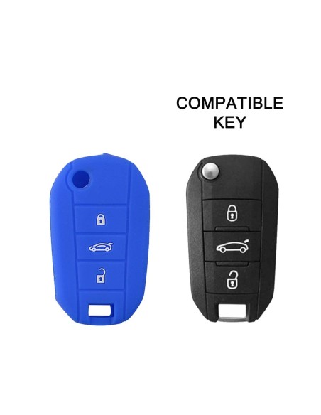 Guscio Silicone Cover Chiave Telecomando Peugeot e Citroen Portachiavi Blu Peugeot 208 301 308 408 508 2008 3008 5008 Citroen Cactus C3 C5 C6 C8 C4L DS3 DS4 DS5