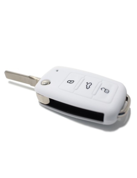 Guscio Silicone Cover Chiave per Telecomando Volkswagen Seat Skoda Portachiave Bianco VW Golf Passat Polo Touran Tiguan Eos Sharan Touareg Phateon Caddy T5 Amarok Lupo Seat Altea Alhambra Leon Ibiza Exeo Cordoba Arosa Skoda Octavia Fabia Superb Roomster