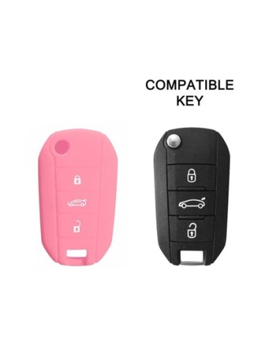 Guscio Silicone Cover Chiave Telecomando Peugeot e Citroen Portachiavi Rosa Peugeot 208 301 308 408 508 2008 3008 5008 Citroen Cactus C3 C5 C6 C8 C4L DS3 DS4 DS5