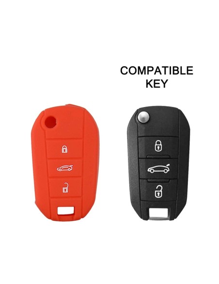 Guscio Silicone Cover Chiave Telecomando Peugeot e Citroen Portachiavi Rosso Peugeot 208 301 308 408 508 2008 3008 5008 Citroen Cactus C3 C5 C6 C8 C4L DS3 DS4 DS5
