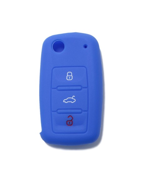 Guscio in Silicone Cover Chiave per Telecomando Volkswagen Seat Skoda Portachiave Blu VW Golf Passat Polo Touran Tiguan Eos Sharan Touareg Phateon Caddy T5 Amarok Lupo Seat Altea Alhambra Leon Ibiza Exeo Cordoba Arosa Skoda Octavia Fabia Superb Roomster