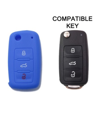 Guscio in Silicone Cover Chiave per Telecomando Volkswagen Seat Skoda Portachiave Blu VW Golf Passat Polo Touran Tiguan Eos Sharan Touareg Phateon Caddy T5 Amarok Lupo Seat Altea Alhambra Leon Ibiza Exeo Cordoba Arosa Skoda Octavia Fabia Superb Roomster