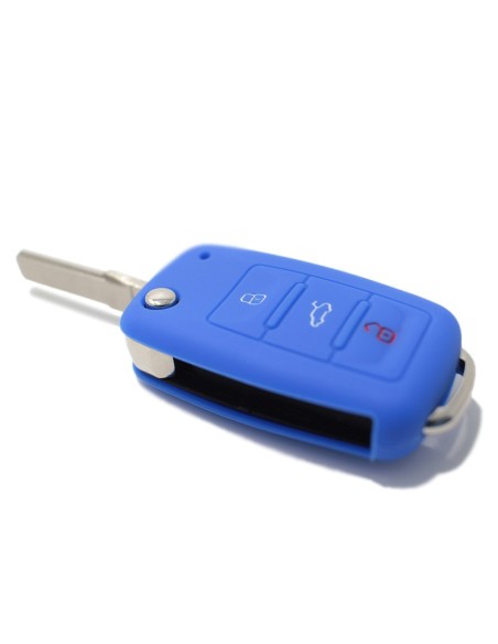 Guscio in Silicone Cover Chiave per Telecomando Volkswagen Seat Skoda Portachiave Blu VW Golf Passat Polo Touran Tiguan Eos Sharan Touareg Phateon Caddy T5 Amarok Lupo Seat Altea Alhambra Leon Ibiza Exeo Cordoba Arosa Skoda Octavia Fabia Superb Roomster